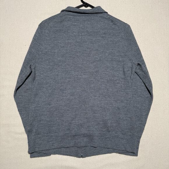 Saks Fifth Avenue Men’s Large Gray Merino Wool Blend Full Zip Knit Polo Sweater - Picture 3 of 9